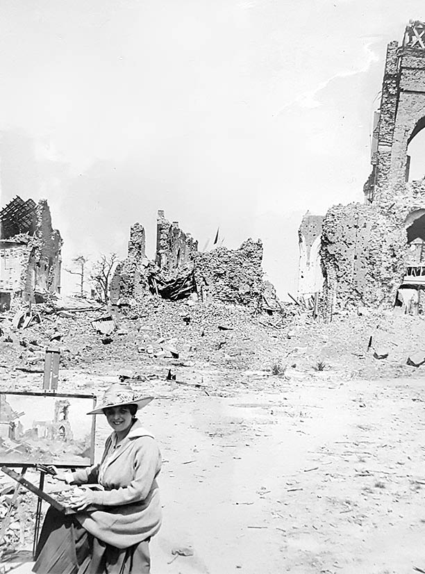 Evelyn Chapman painting on the Western Front 1919