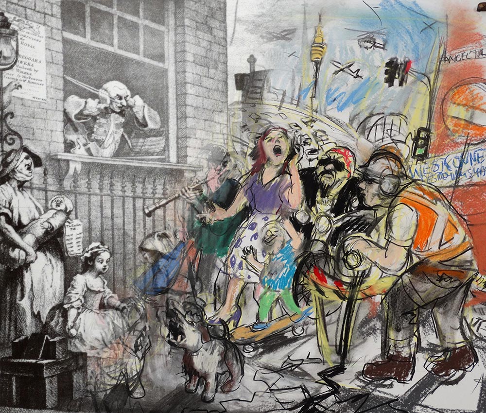 The Enraged Musicians overlayed by Sharpe's drawing