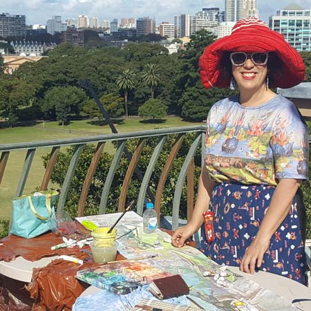 Wendy Sharp painting from the roof of the State Library NSW