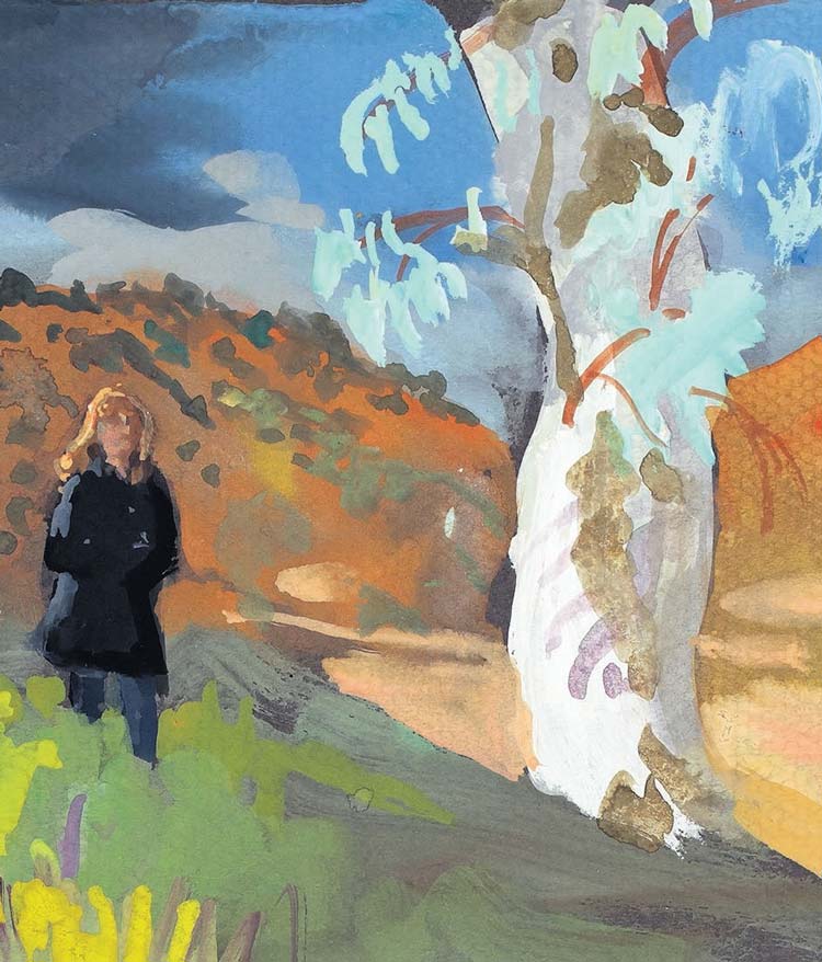 Wendy Sharpe 'Woman in black coat, Flinders Ranges'