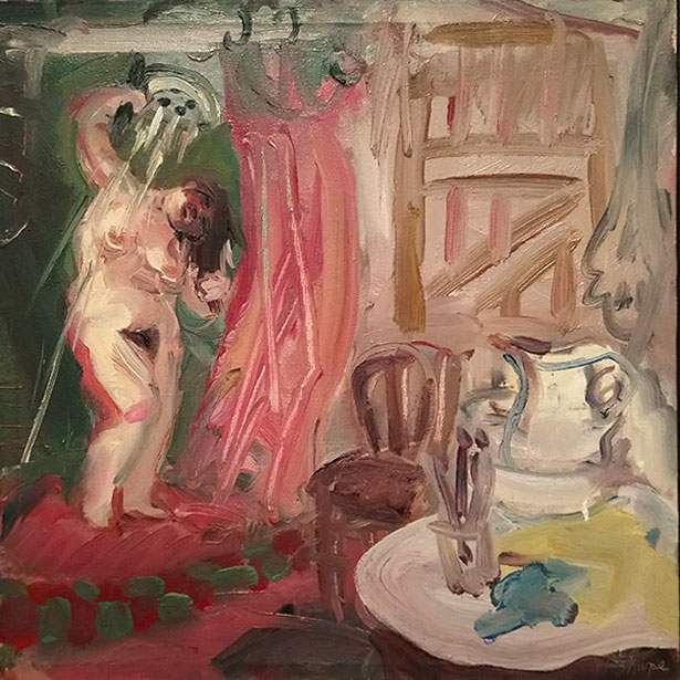 In the shower, Hill End 1994 0il on canvas 40x40cm