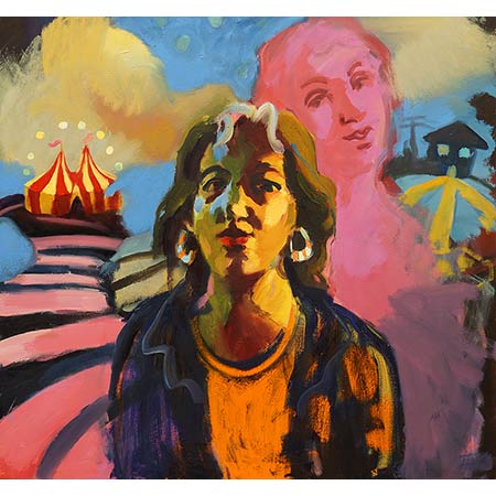 Self Portrait with Circus 2016 96 x 102cm Oil on Linen.
