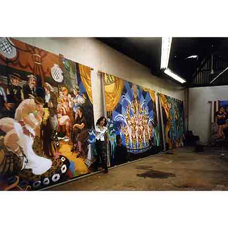 Sharpe worked on the murals for 2 years, researching Kellerman's life and selecting the events to be depicted. 