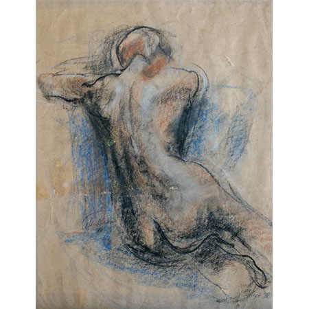 Life Drawing 1978 as a first year student at Seaforth TAFE, Pastel on grey paper 49cm x 39cm