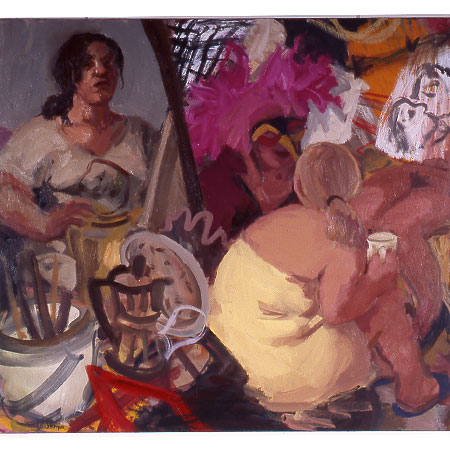 Self Portrait with Models and Coffee Pot 2004 Oil on canvas 122cm x 136cm Private collection