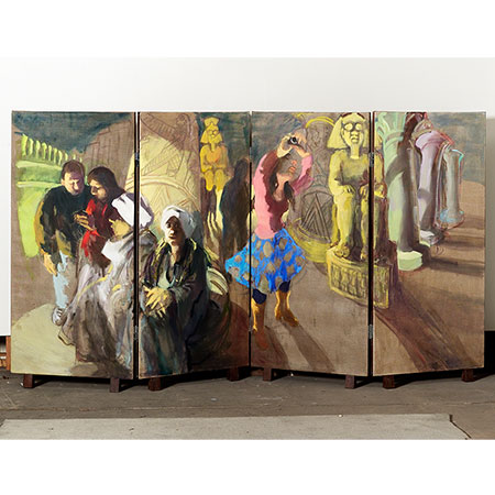 Double sided 4 panel screen - Side 2 Egyptian Temple 2008 Oil on linen 166cm x 320cm