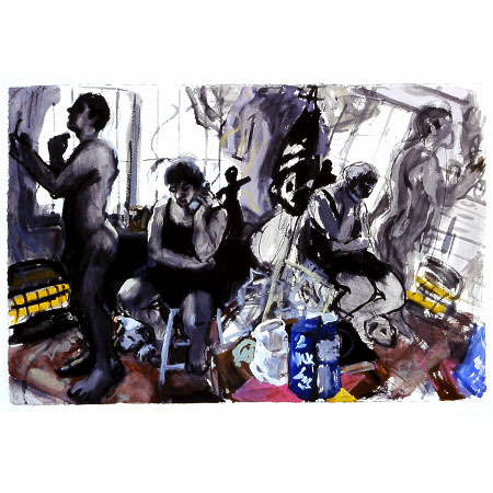 Man Shaving Woman Reading 2005 Gouache 102cm x 152cm