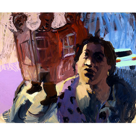 Self Portrait with Walking Buildings 2007 Oil on canvas 160cm x 198cm