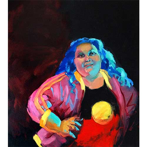 Megan Wilding as Blackie Blackie Brown - The Traditional Owner of Death, Oil on linen 137x122cm (Darling Portrait Prize 2020 finalist).