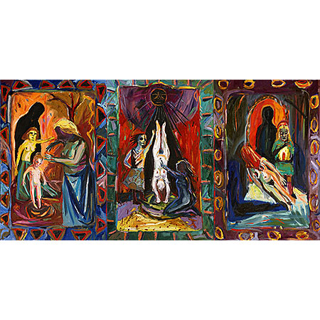 Black Sun Triptych - Morning to Night 1986, Oil on canvas, each panel 138cm x 92cm Artist's collection