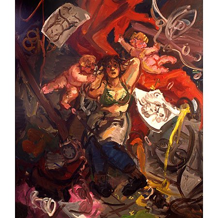 Self Portrait - Artist Menaced by Cupids 1994 Oil on canvas 210cm x 172cm Private collection